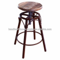 Industrial Wooden Seat Metal Base Round Swirl Bar Stool